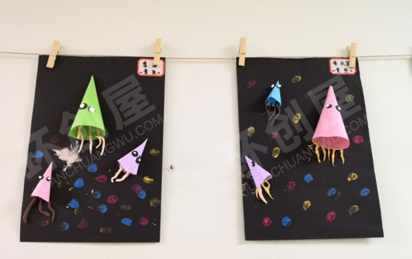 幼儿园手工水母创意美术作品展示图片