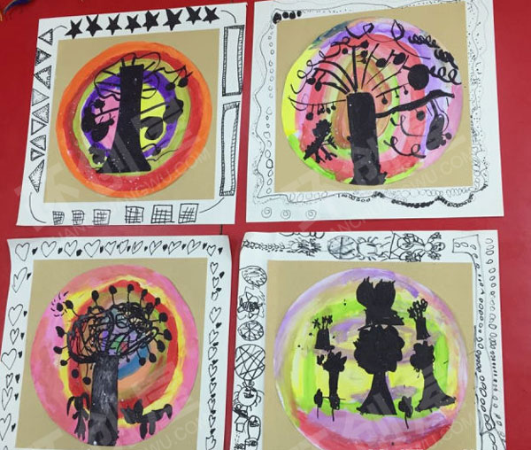 幼儿园影子创意水彩画作品展示图片