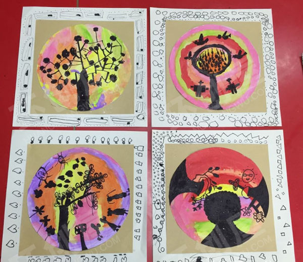 幼儿园影子创意水彩画作品展示图片