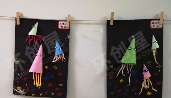 幼儿园手工水母创意美术作品展示图片