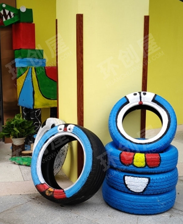 幼儿园户外废物利用轮胎大变身图片