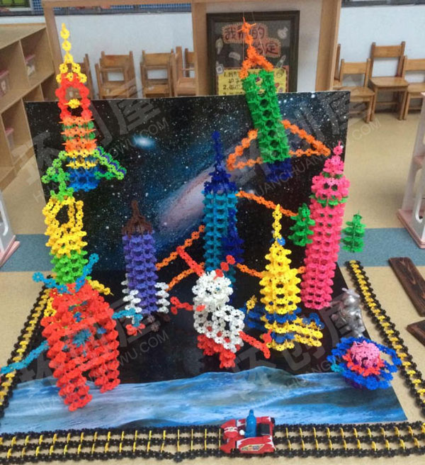 幼儿园雪花片搭建超级作品展示图片