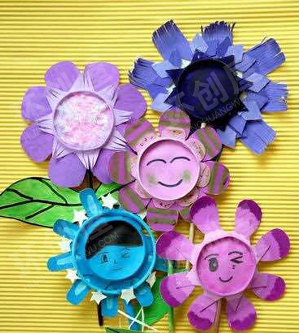 幼儿园美工区手工纸杯花图片
