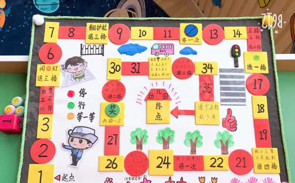 幼儿园益智区自制交通安全棋图片