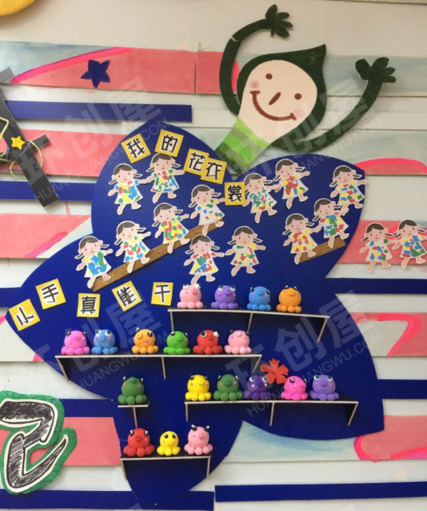 幼儿园粘土艺术创想各种作品墙面布置图片