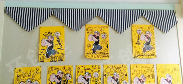 幼儿园创意绘画室作品墙面展示图片