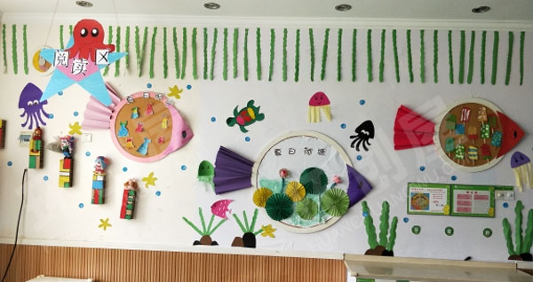 幼儿园阅读区海底世界风格墙面布置图片