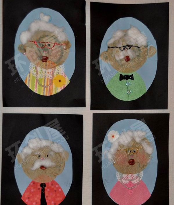 幼儿园美工区重阳节棉花黏贴画我的爷爷奶奶图片