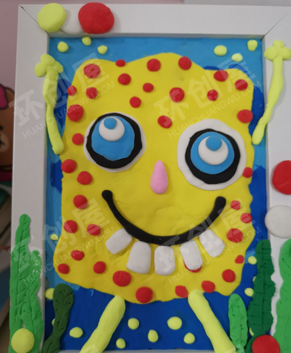 幼儿园美工区手工粘土作品相框小怪兽图片