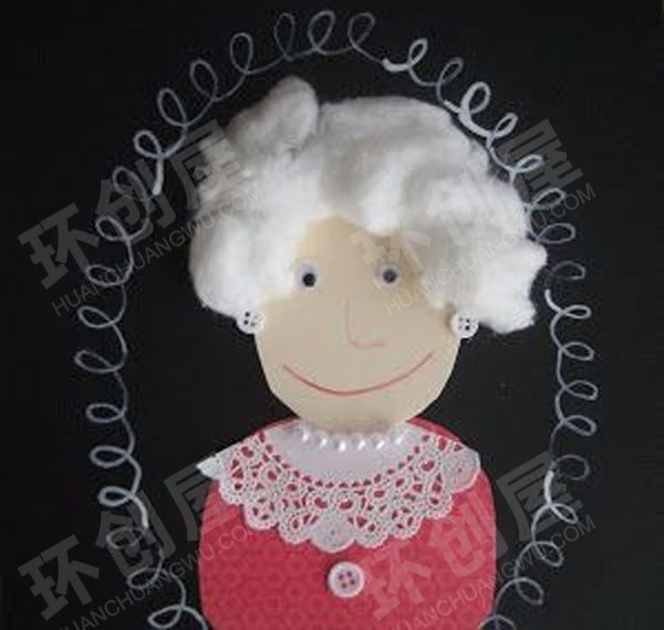 幼儿园美工区重阳节棉花黏贴画我的爷爷奶奶图片