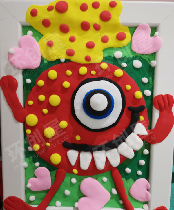 幼儿园美工区手工粘土作品相框小怪兽图片