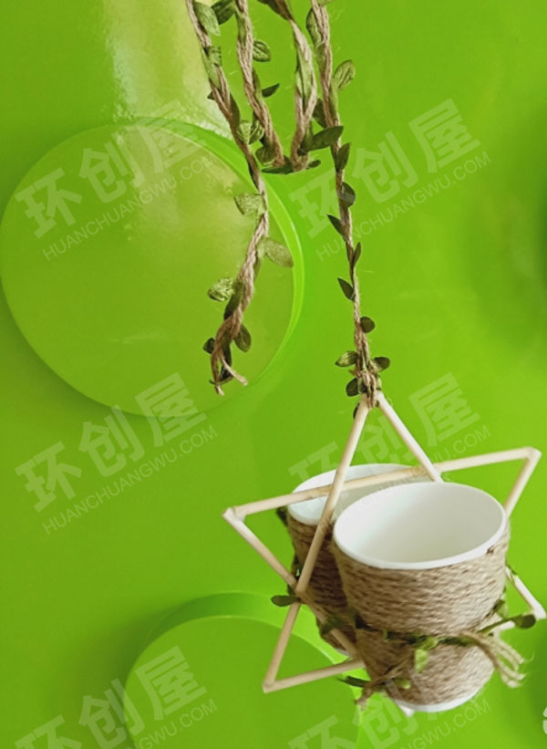 幼儿园麻绳纸杯木筷编织吊饰图片