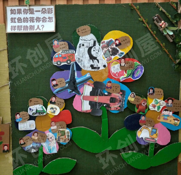 幼儿园走廊墙面彩虹色的花绘本图片