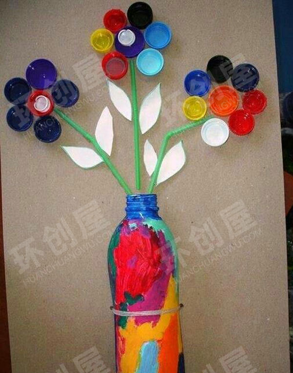 幼儿园废物利用瓶盖创意画作品展示图片