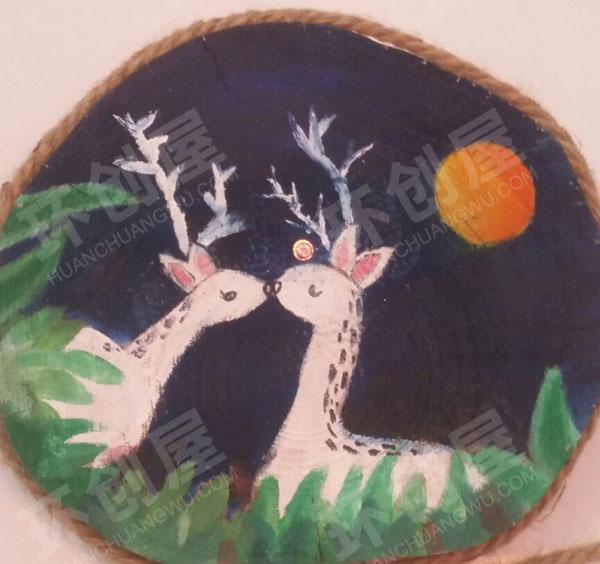 幼儿园麻绳木片水彩画作品展示图片