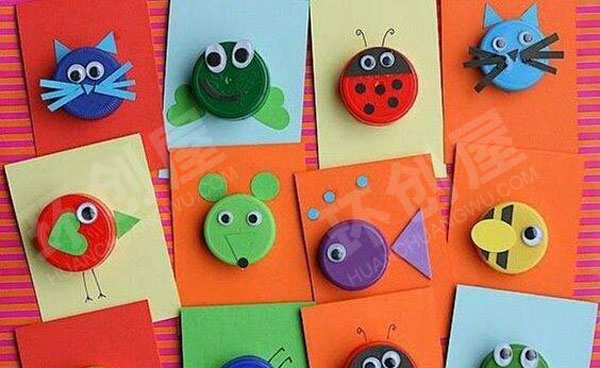 幼儿园废物利用瓶盖创意画作品展示图片