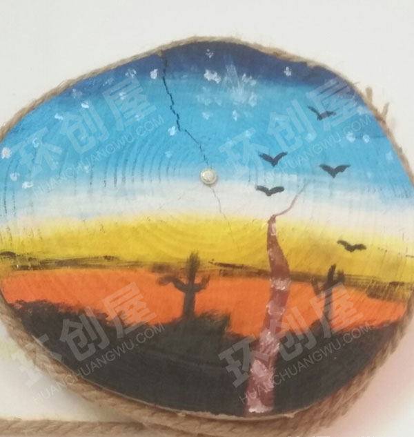 幼儿园麻绳木片水彩画作品展示图片