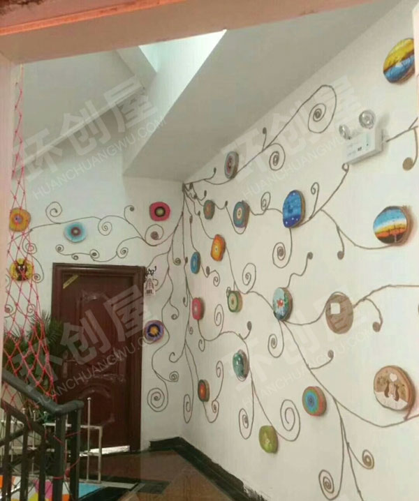 幼儿园麻绳木片水彩画作品展示图片