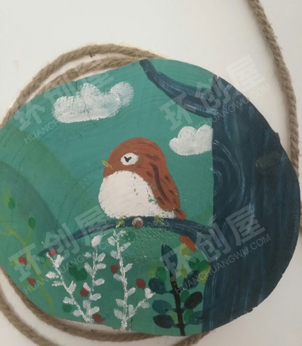 幼儿园麻绳木片水彩画作品展示图片
