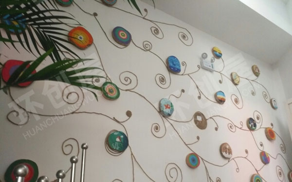 幼儿园麻绳木片水彩画作品展示图片
