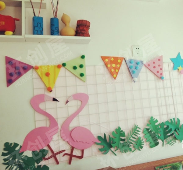 幼儿园墙面布置Ins风火烈鸟图片