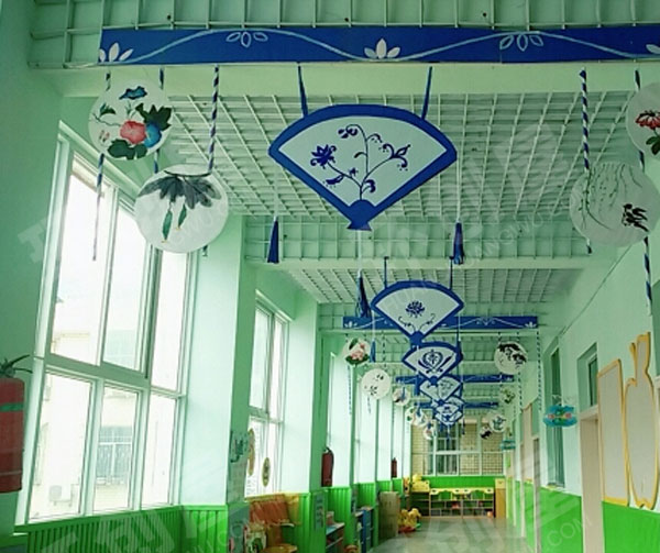 幼儿园中国风青花瓷扇子走廊吊饰图片