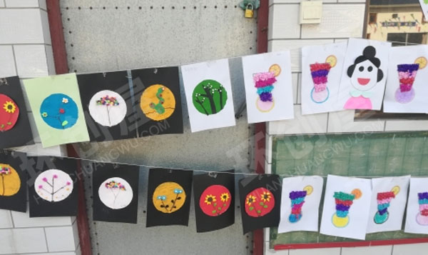 幼儿园户外自制玩具和作品展示图片