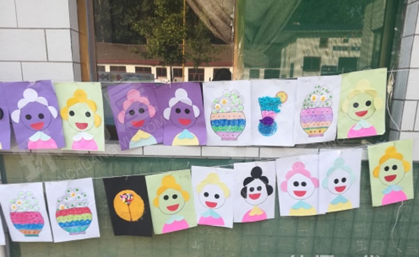 幼儿园户外自制玩具和作品展示图片