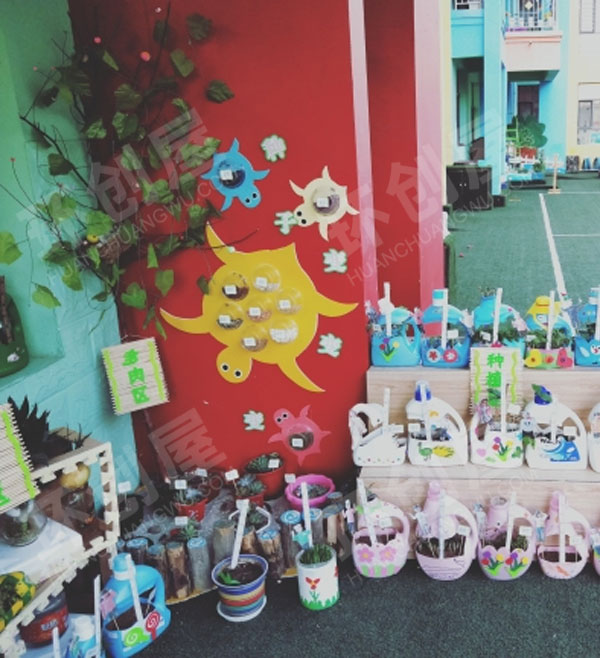 幼儿园户外各种废物利用打造植物角图片