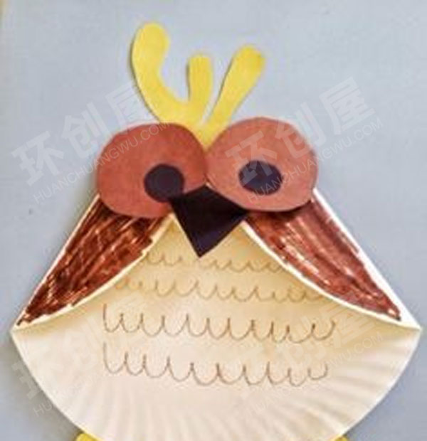 幼儿园美工区创意纸盘折纸猫头鹰图片