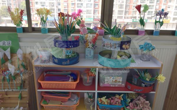 幼儿园角色游戏废物利用阳光花店图片