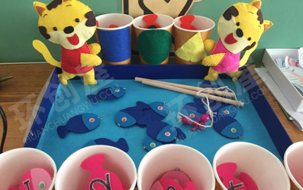 幼儿园益智区自制教具小猫钓鱼图片