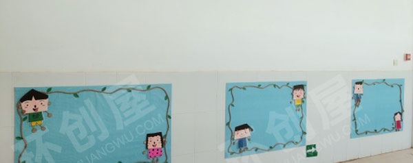 幼儿园外墙边框卡通小人麻绳墙面布置图片
