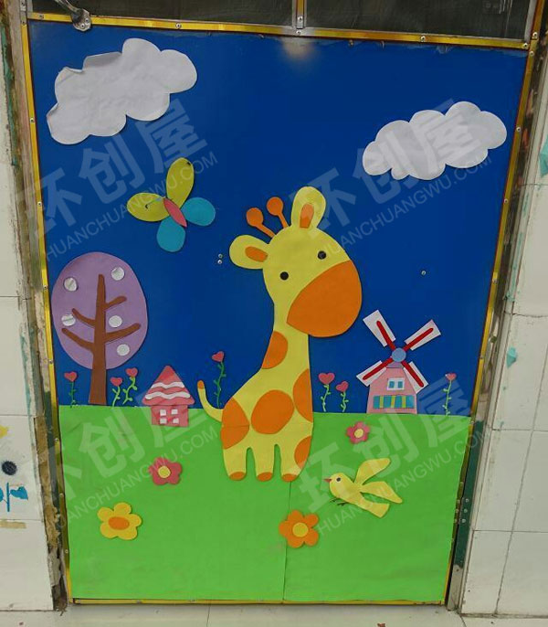 幼儿园教室拉门海绵纸卡通动物图片