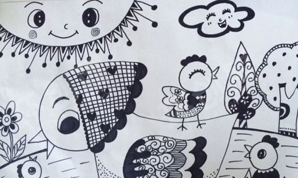幼儿园环创线描画作品展示图片