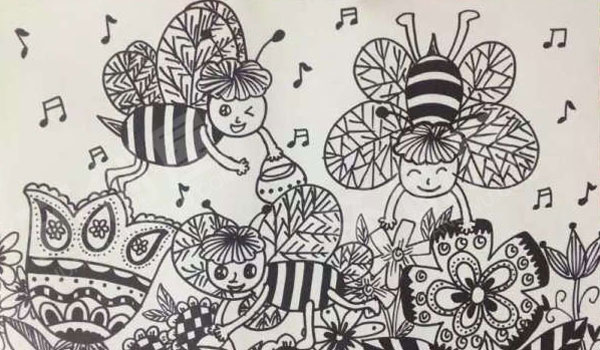 幼儿园环创线描画作品展示图片