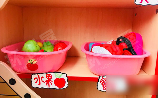 幼儿园角色游戏娃娃家各种食材展示图片