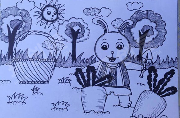 幼儿园儿童画线描画作品展示图片