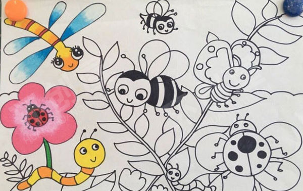 幼儿园儿童画线描画作品展示图片