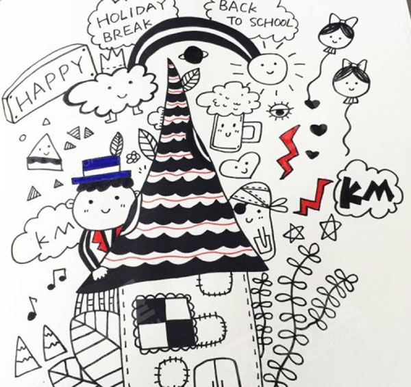 幼儿园儿童画线描画作品展示图片