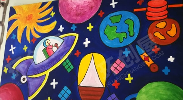幼儿园户外废物利用墙面卡通动物创意画作图片