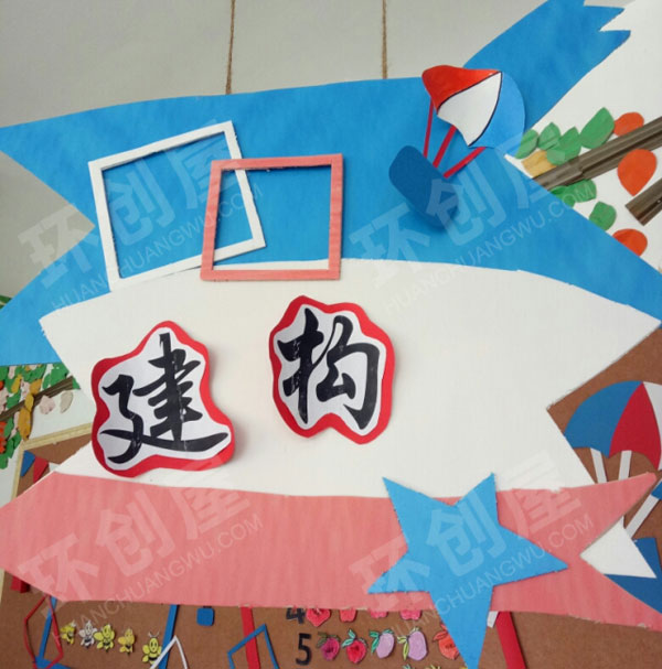 幼儿园建构区红白蓝区域吊牌图片