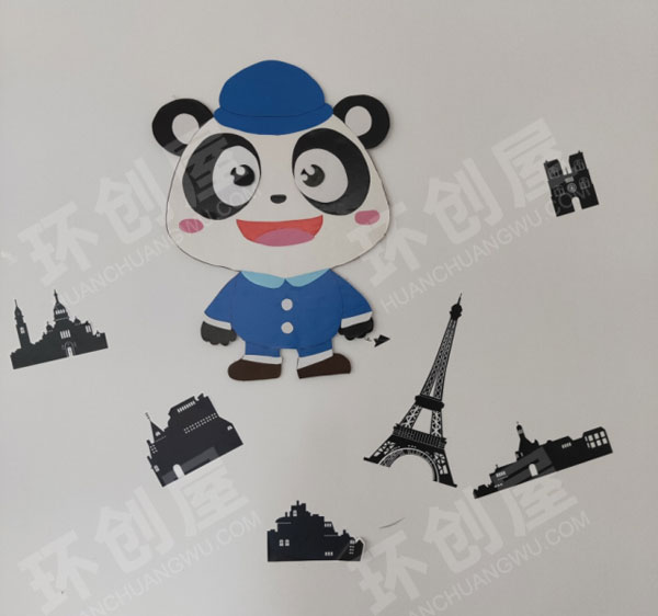 幼儿园萌萌的国宝可爱风墙面布置图片