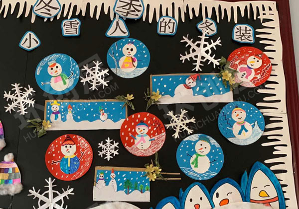 幼儿园冬天主题卡通风小雪人墙面布置图片
