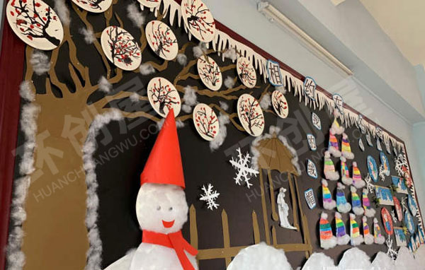 幼儿园冬天主题卡通风小雪人墙面布置图片