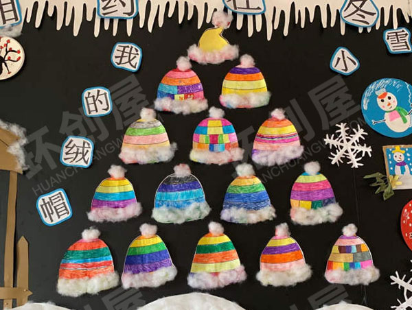幼儿园冬天主题卡通风小雪人墙面布置图片