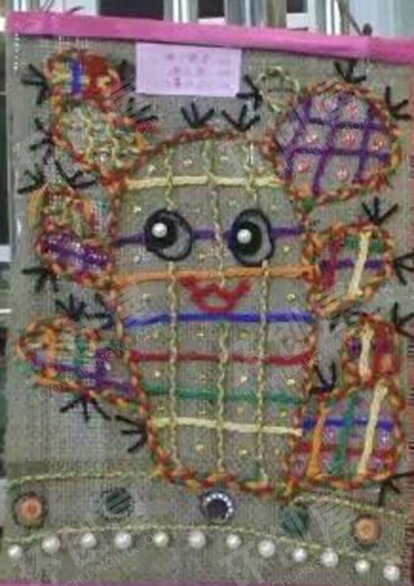 幼儿园油画棒麻布挂画图片