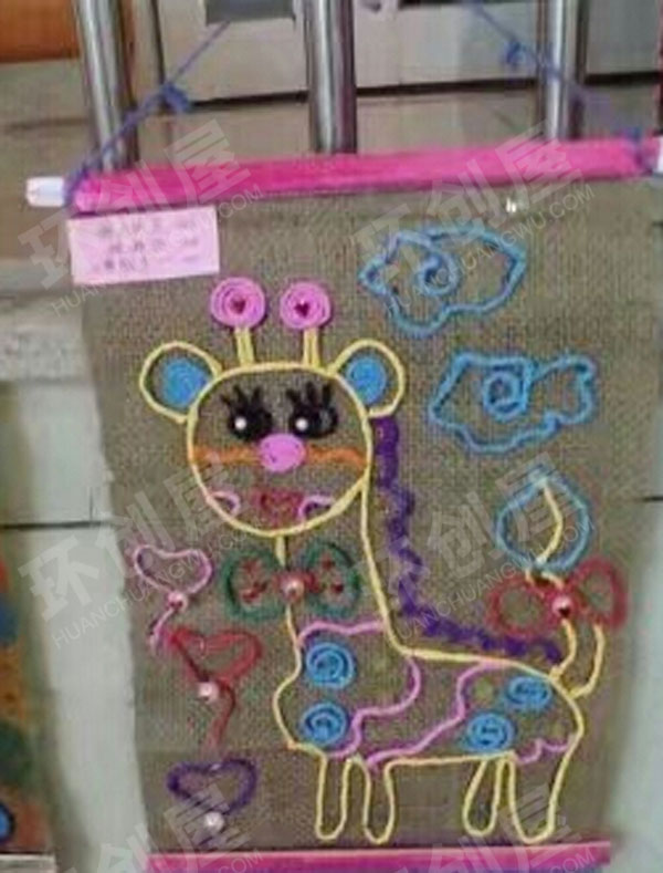 幼儿园油画棒麻布挂画图片