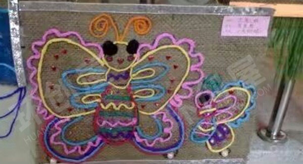 幼儿园油画棒麻布挂画图片