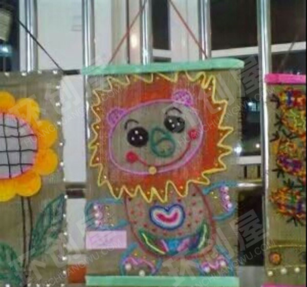 幼儿园油画棒麻布挂画图片